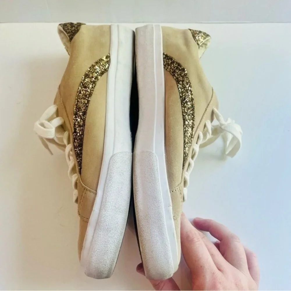 Madewell Sidewalk Low Top Beige Suede and Glitter Sneakers Size 10